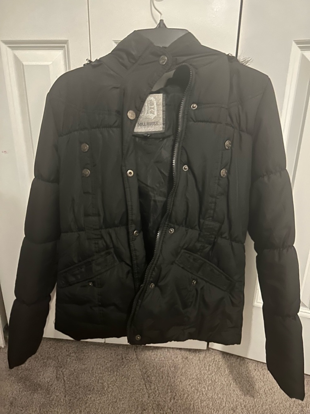 Dollhouse Black Puffer Jacket with Hood